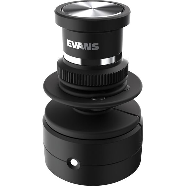 The Evans Hybrid Sensory Percussion cymbal sensor, showing the knurled collar and the base that clamps to the cymbal