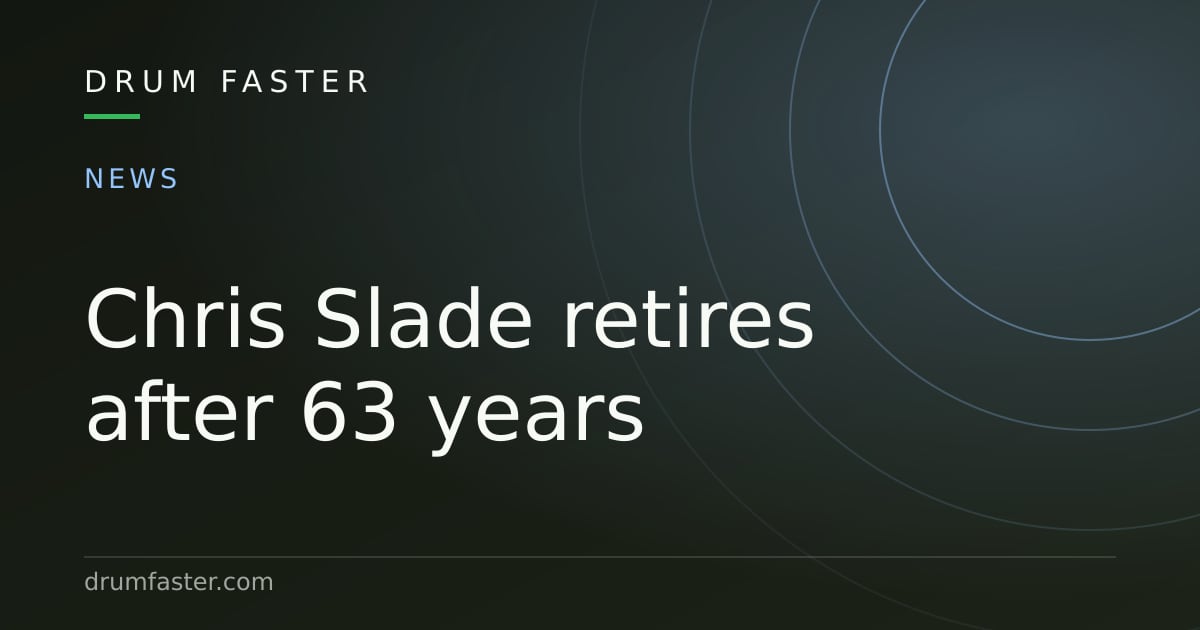 Drum Faster news card about Chris Slade retiring from drumming