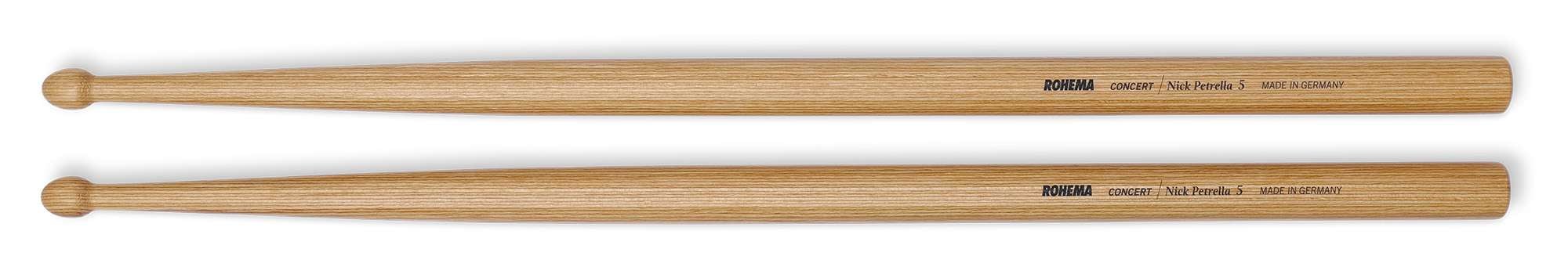 Two Rohema Nick Petrella 5 concert drumsticks, printed Rohema Concert, Nick Petrella 5, Made in Germany