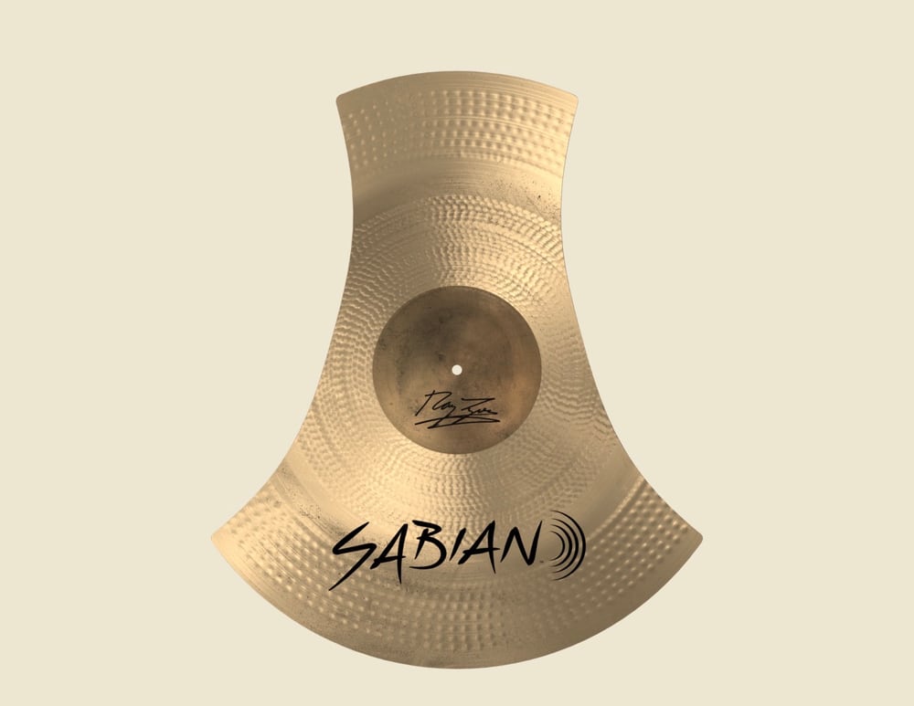 The other side of the Sabian AA MantaRay Chinese, showing the Sabian logo across the bow and Ray Luzier's signature on the bell