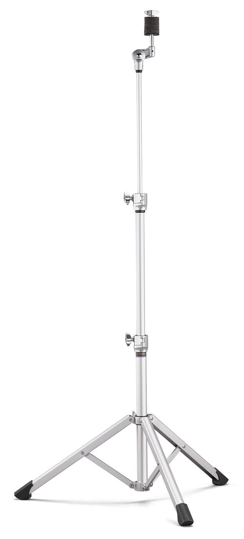 A single Yamaha Crosstown aluminium straight cymbal stand with flat folding legs and a felt cymbal sleeve