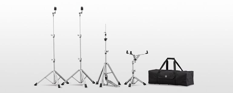 A Yamaha Crosstown lightweight hardware pack: two straight cymbal stands, a hi-hat stand, a snare stand and a black carrying bag