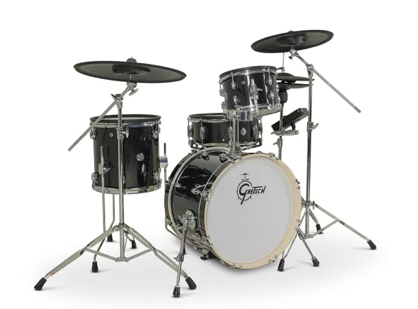 Gretsch Catalina EVO J484 four-piece electronic drum kit in Black Sparkle with an 18-inch bass drum and black cymbal pads