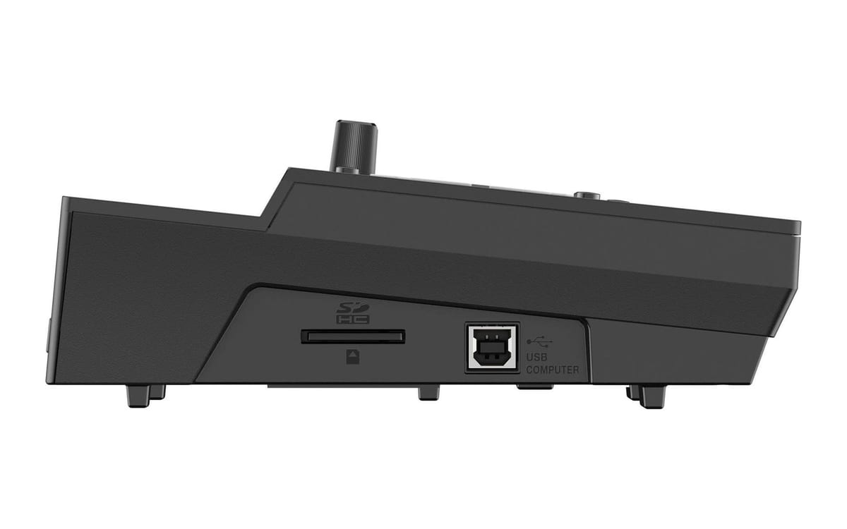 The side of a Roland V-Drums module showing an SD card slot and a square USB-B socket labelled USB COMPUTER